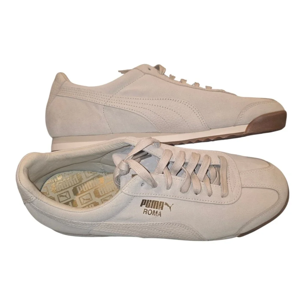 Puma Roma Classic Cream Beige Suede Leather Gum Sole Sneakers Womens 10.5 Mens 9